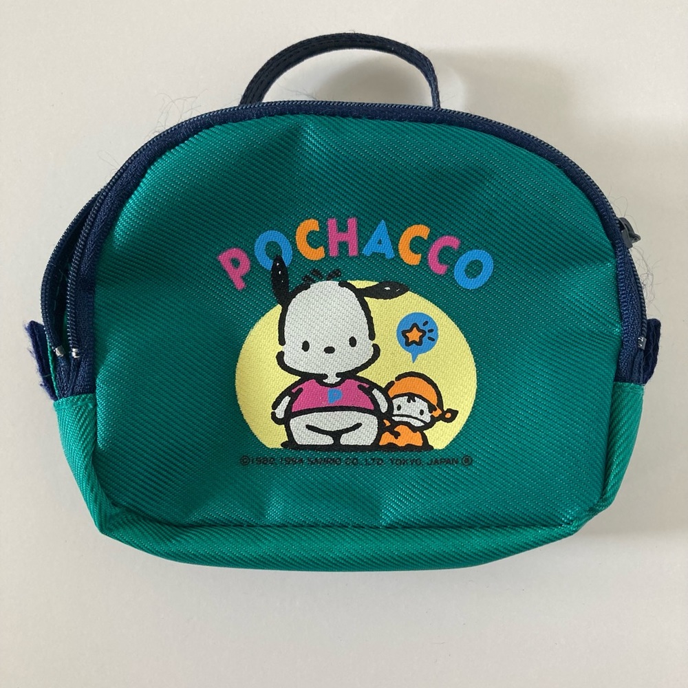 Vintage Sanrio Pochacco Mini Tote 1994 Green Pencil Bag Zipper Close